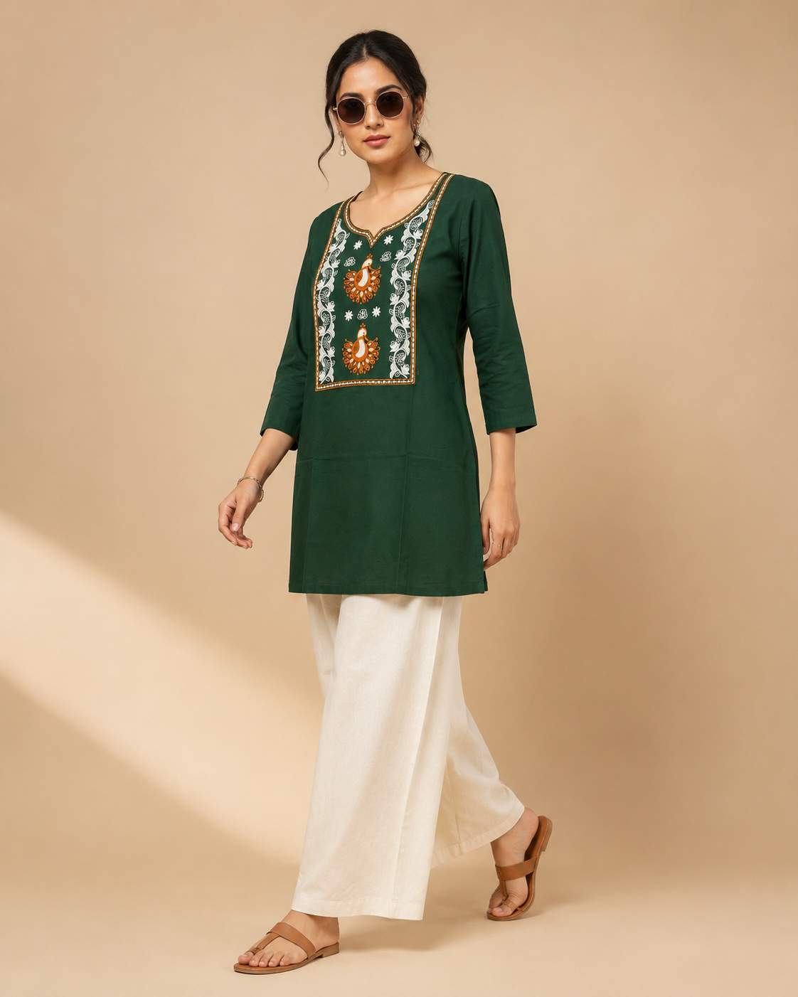 Green Dhaba Cotton Co-ord Set with Embroidered Kurti