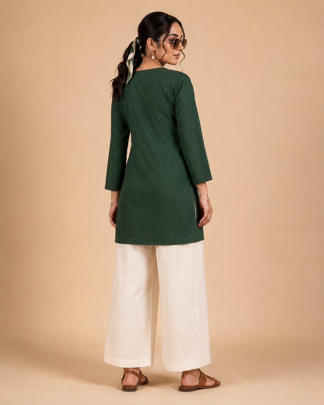 Green Dhaba Cotton Co-ord Set with Embroidered Kurti