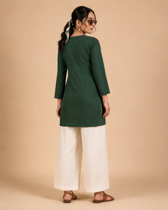 Green Dhaba Cotton Co-ord Set with Embroidered Kurti