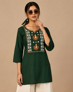 Green Dhaba Cotton Co-ord Set with Embroidered Kurti