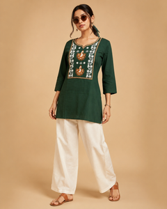 Green Dhaba Cotton Co-ord Set with Embroidered Kurti