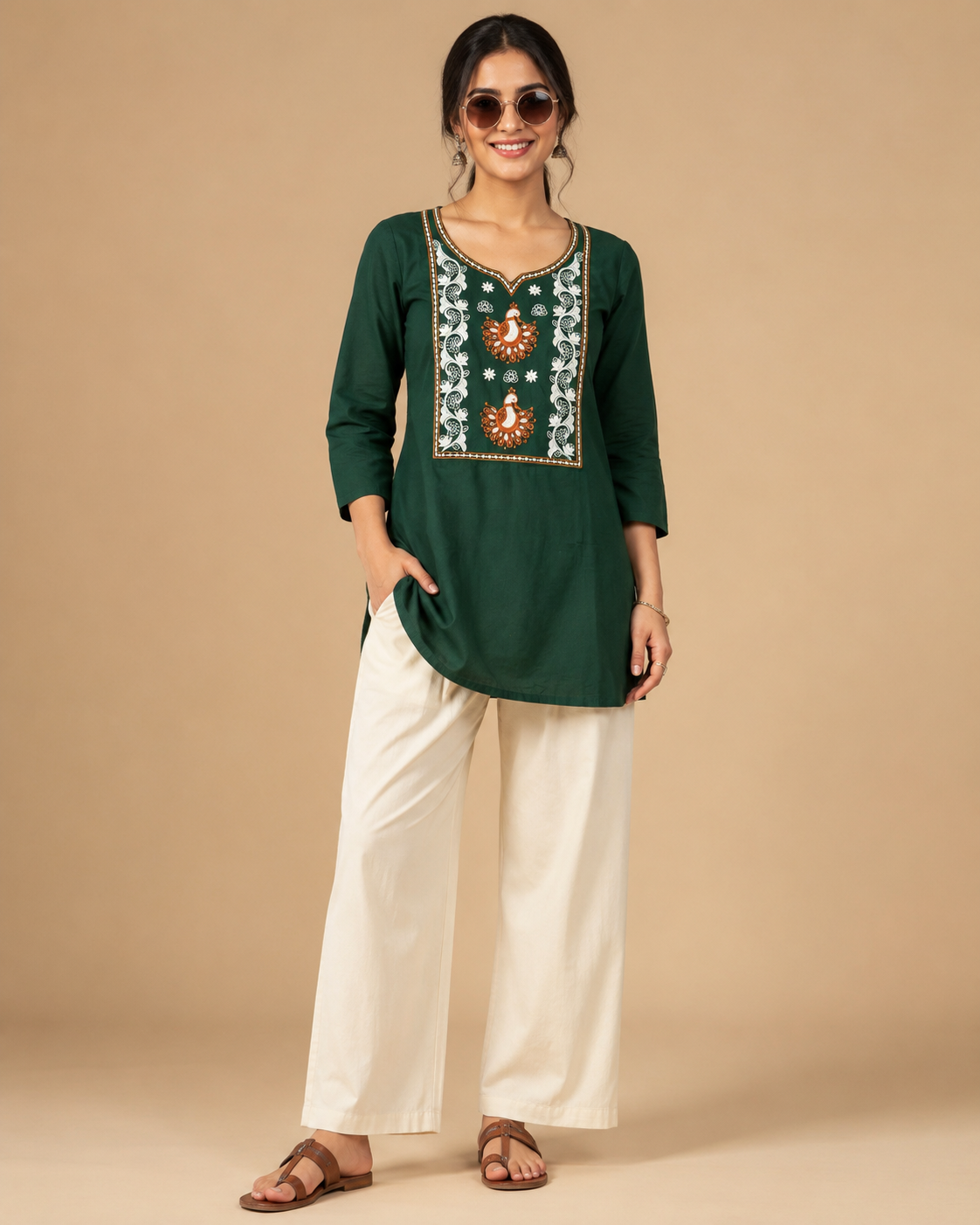 Green Dhaba Cotton Co-ord Set with Embroidered Kurti