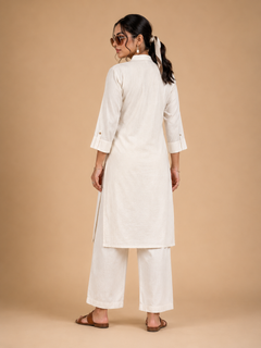 White Khadi Cotton Co-ord Set with Embroidered Kurti