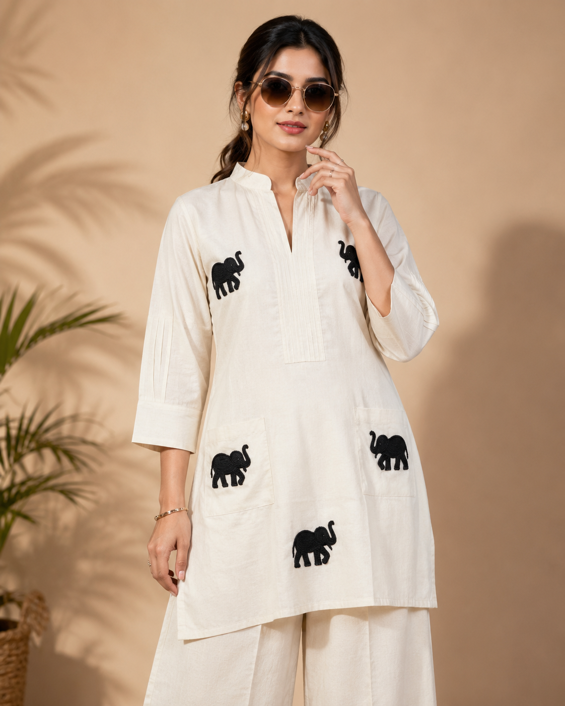 White Khadi Cotton Co-ord Set with Embroidered Kurti