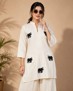 White Khadi Cotton Co-ord Set with Embroidered Kurti