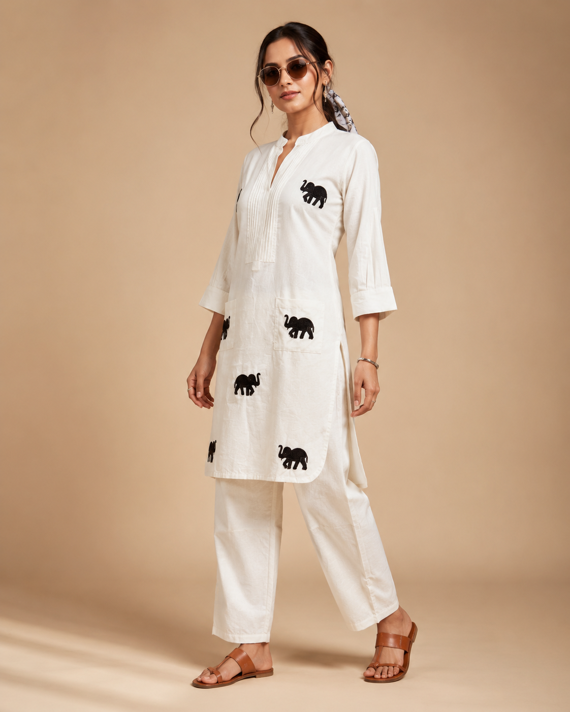 White Khadi Cotton Co-ord Set with Embroidered Kurti