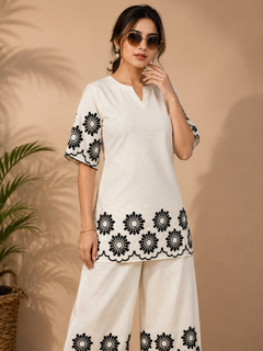 White Khadi Cotton Co-ord Set with Embroidered Kurti