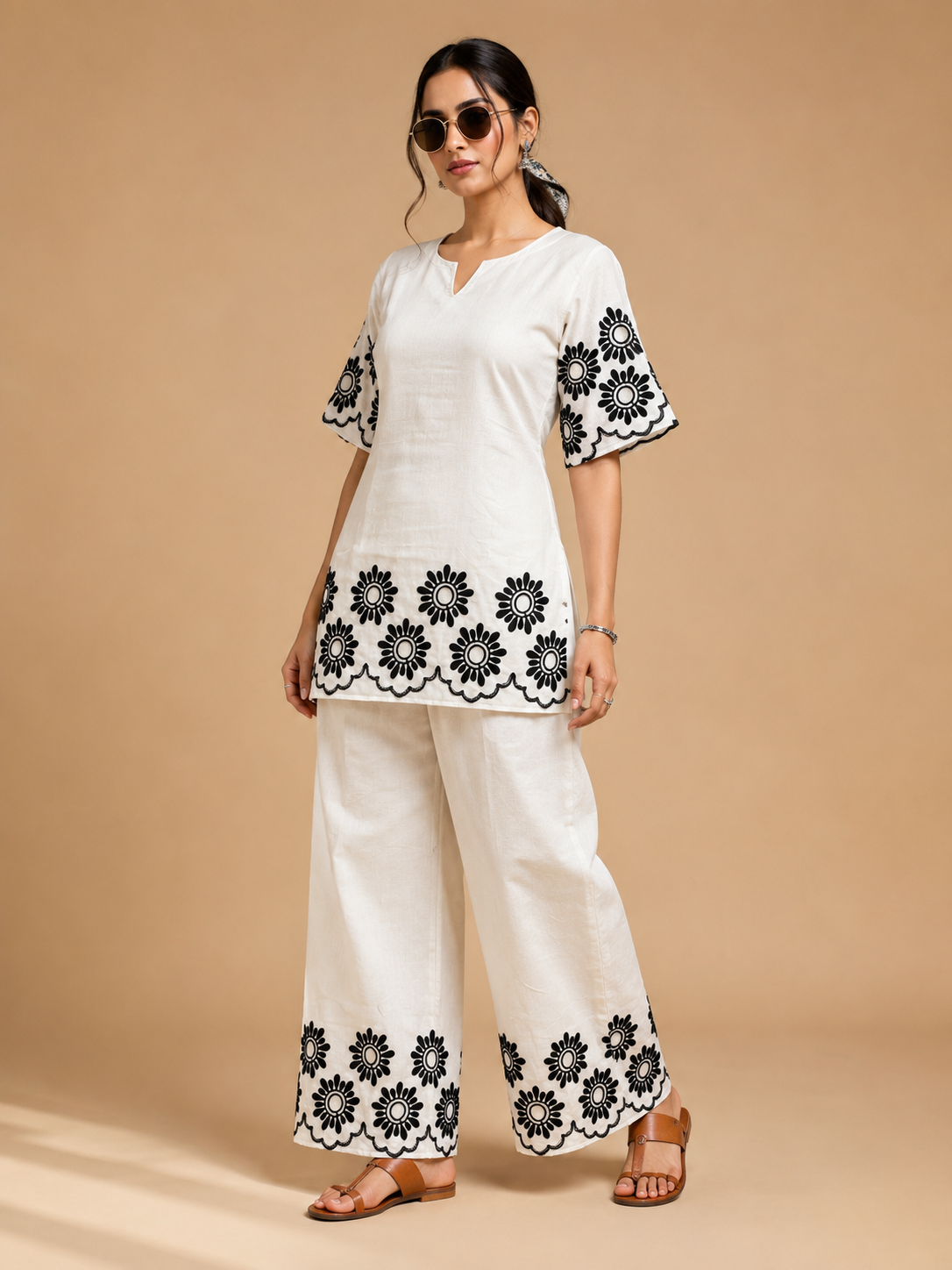 White Khadi Cotton Co-ord Set with Embroidered Kurti