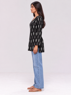 Black Cotton Short Straight Kurti