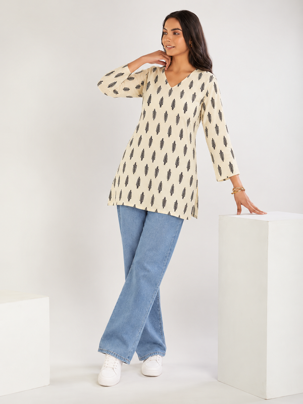 White Cotton Short Straight Kurti