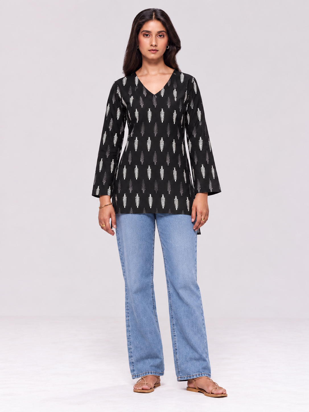 Black Cotton Short Straight Kurti