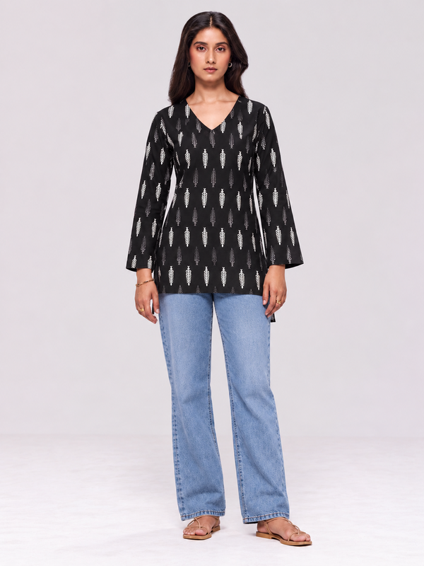 Black Cotton Short Straight Kurti
