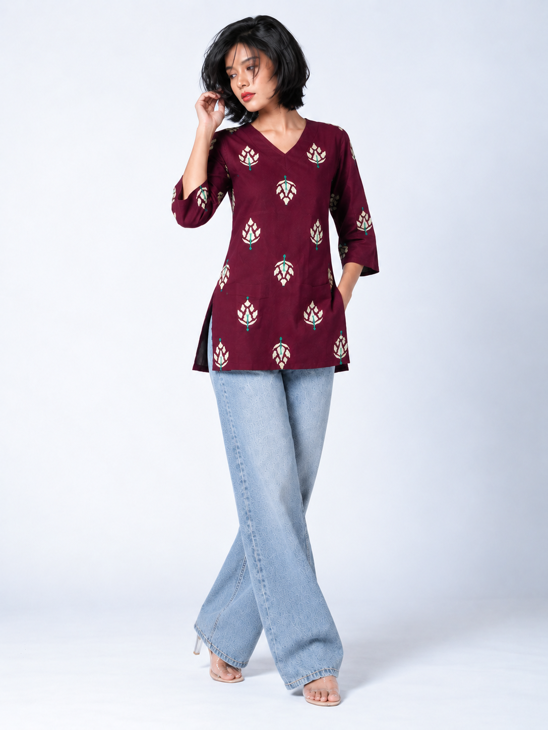 Maroon Pure Cotton Short Straight Kurti