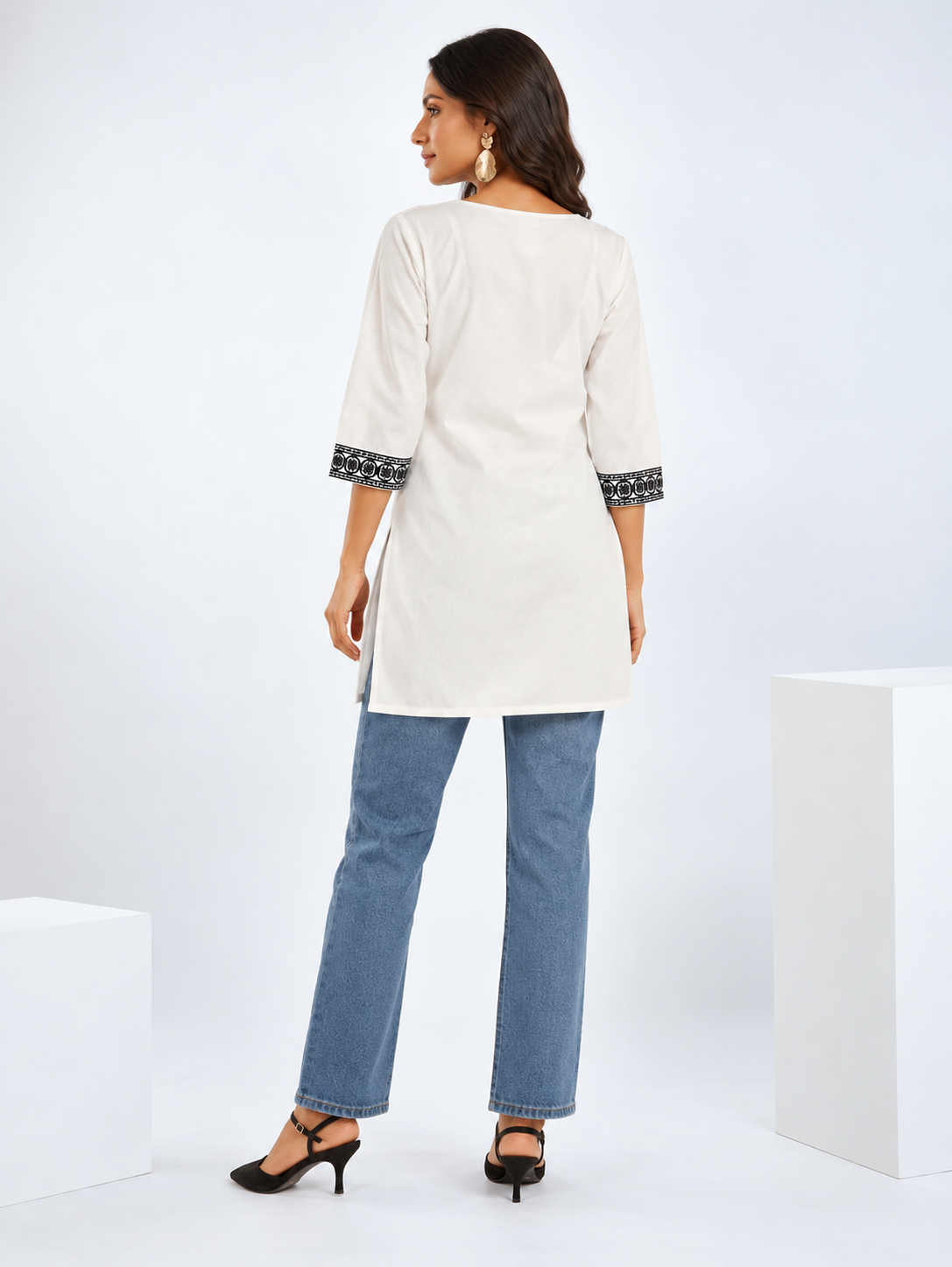 White Khadi Cotton Short Straight Kurti