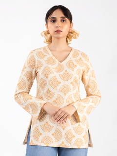 Cream Cotton Short Straight Kurti