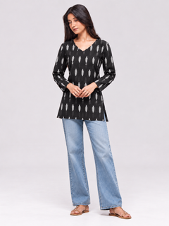 Black Cotton Short Straight Kurti