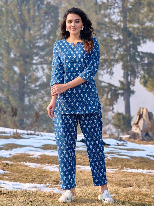 Blue Floral Cotton Co-Ord Set